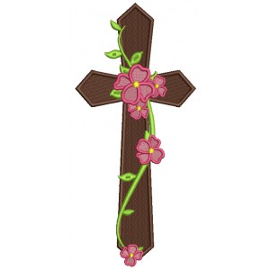 Cross With Flowers and Vines Religious Filled Machine Embroidery Design Digitized Pattern